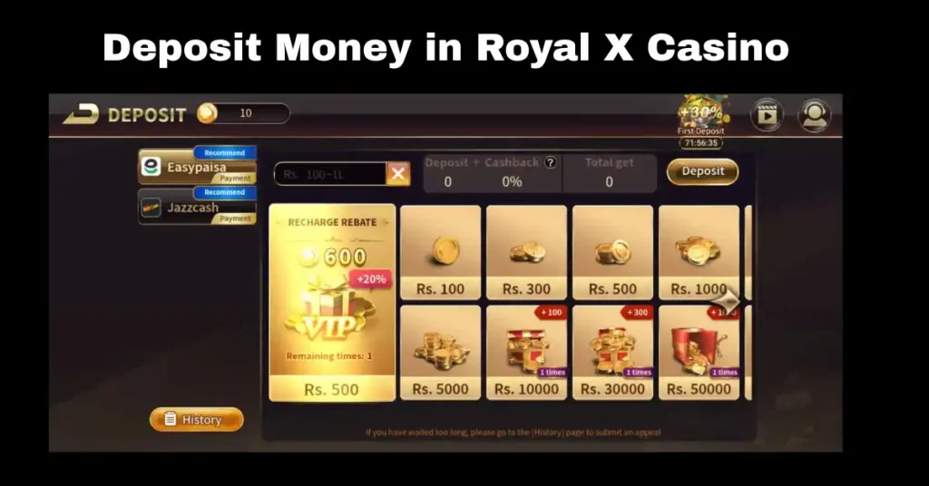 Deposit Money in Royal X Casino